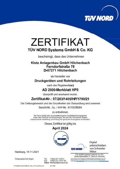 Zertifikat TÜV Nord - Qualitätsmanagementsystem